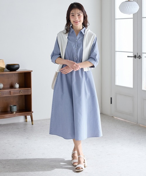 Honeys(ハニーズ)の「6分袖シャツワンピース(シャツワンピース・レディース・ブルー系その他3/ネイビー/サックスブルー系1/ホワイト系その他・S/M/LL/L/3L)」の8枚目の写真