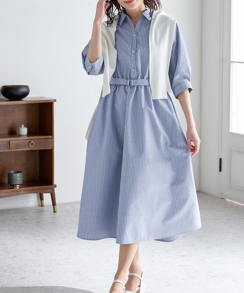 Honeys(ハニーズ)の「6分袖シャツワンピース(シャツワンピース・レディース・ブルー系その他3/ネイビー/サックスブルー系1/ホワイト系その他・S/M/LL/L/3L)」の9枚目の写真