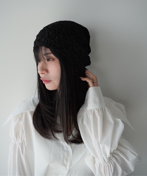 クローズ黒の刺繍ニット帽　鈴蘭　未使用　非売品 セール】【SANSeLF】フラワークロシェニットキャップ saa26s023