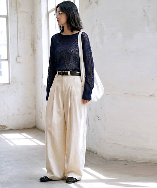antiqua(アンティカ)の「リネン混 無地 ロング ワイド パンツ(その他パンツ・レディース・チャコールグレー/ブラウン系その他/ブラック/ベージュ系その他/ナチュラル・LARGE/MEDIUM)」の21枚目の写真