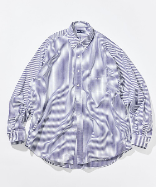 NAUTICA(ノーティカ)の「NAUTICA/ノーティカ ビッグシルエット ブロード ストライプ BDシャツ(シャツ/ブラウス・メンズ・サックスブルー/ネイビー/グリーン・X-LARGE/LARGE/MEDIUM)」の4枚目の写真