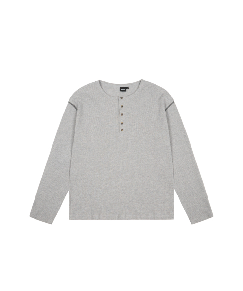 セール】Henry Neck Waffle Long Sleeve (Gray)（Tシャツ/カットソー
