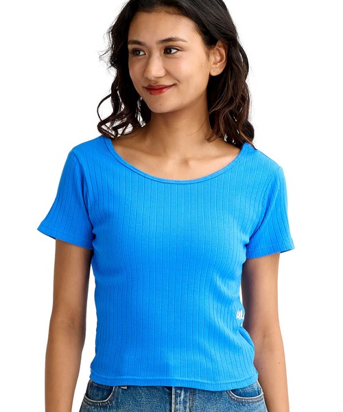 BILLABONG（ビラボン）の「BILLABONG/ビラボン レディース 半袖 Tシャツ 2WAY BABY FIT RIB TEE BG013302（Tシャツ/カットソー・レディース・スミクロ/ブルー/オフホワイト・M/L）」の3枚目の写真