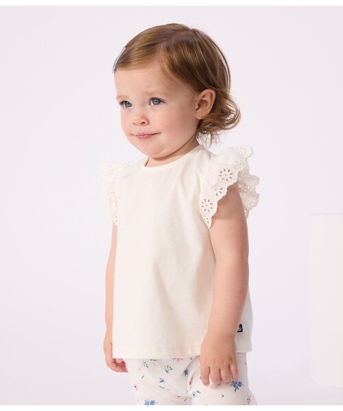 PETIT BATEAU（プチバトー）の「フリル袖Ｔシャツ（Tシャツ/カットソー・キッズ・オフホワイト/ライトピンク・18MONTH/36MONTH/24MONTH/12MONTH）」の11枚目の写真