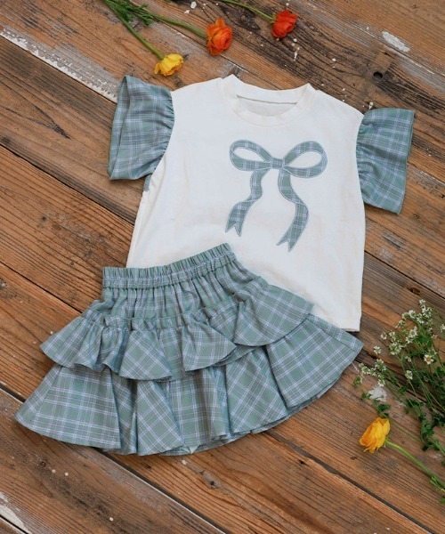 axes femme（アクシーズファム）の「チェックリボンフリルＴシャツ（Tシャツ/カットソー・キッズ・ミント/グレー・X-LARGE/LARGE/MEDIUM）」の14枚目の写真