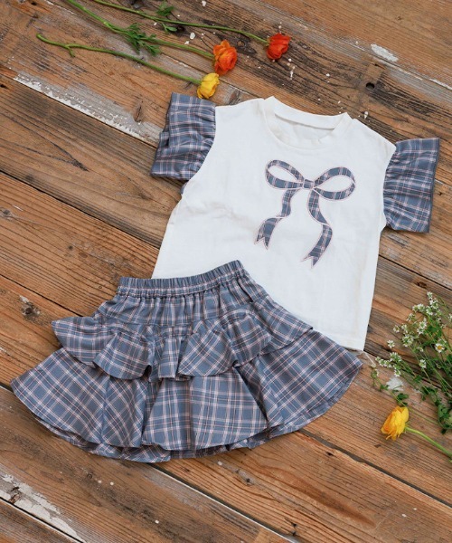 axes femme（アクシーズファム）の「チェックリボンフリルＴシャツ（Tシャツ/カットソー・キッズ・ミント/グレー・X-LARGE/LARGE/MEDIUM）」の15枚目の写真