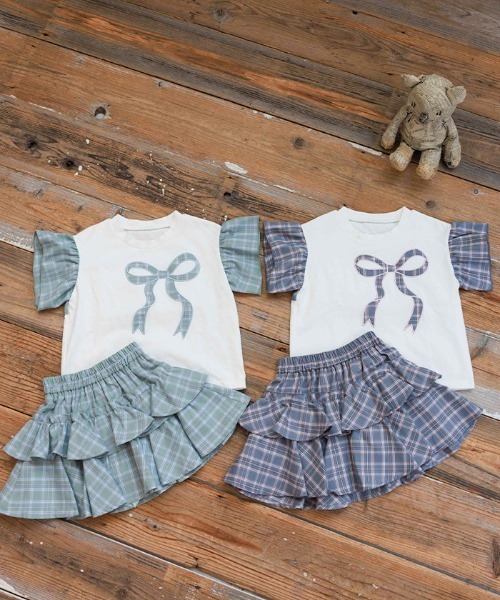 axes femme（アクシーズファム）の「チェックリボンフリルＴシャツ（Tシャツ/カットソー・キッズ・ミント/グレー・X-LARGE/LARGE/MEDIUM）」の16枚目の写真