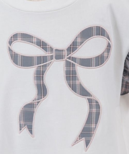 axes femme（アクシーズファム）の「チェックリボンフリルＴシャツ（Tシャツ/カットソー・キッズ・ミント/グレー・X-LARGE/LARGE/MEDIUM）」の3枚目の写真