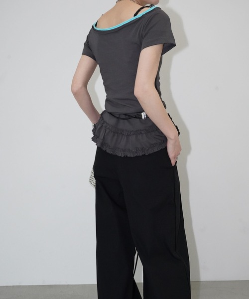 chuclla（チュクラ）の「オフショルフリルヘムトップス chw26s152（Tシャツ/カットソー・レディース・ホワイト/グレー・FREE）」の4枚目の写真