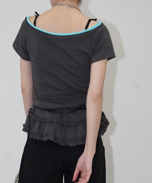 chuclla（チュクラ）の「オフショルフリルヘムトップス chw26s152（Tシャツ/カットソー・レディース・ホワイト/グレー・FREE）」の9枚目の写真