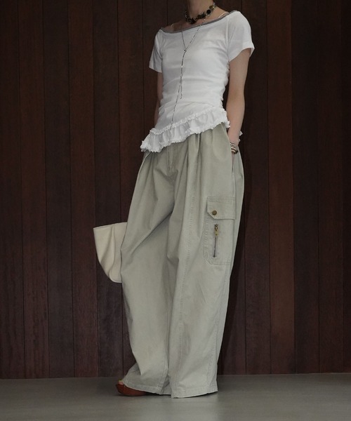 chuclla（チュクラ）の「オフショルフリルヘムトップス chw26s152（Tシャツ/カットソー・レディース・ホワイト/グレー・FREE）」の10枚目の写真