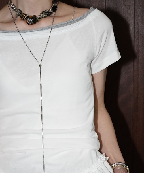 chuclla（チュクラ）の「オフショルフリルヘムトップス chw26s152（Tシャツ/カットソー・レディース・ホワイト/グレー・FREE）」の12枚目の写真