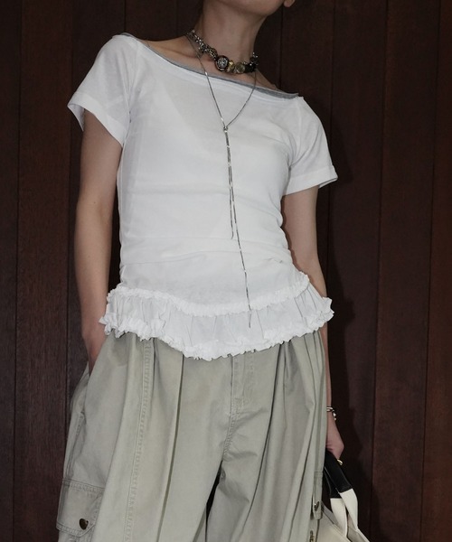 chuclla（チュクラ）の「オフショルフリルヘムトップス chw26s152（Tシャツ/カットソー・レディース・ホワイト/グレー・FREE）」の15枚目の写真
