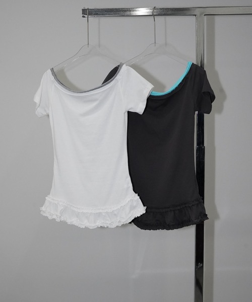 chuclla（チュクラ）の「オフショルフリルヘムトップス chw26s152（Tシャツ/カットソー・レディース・ホワイト/グレー・FREE）」の17枚目の写真