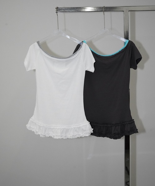 chuclla（チュクラ）の「オフショルフリルヘムトップス chw26s152（Tシャツ/カットソー・レディース・ホワイト/グレー・FREE）」の18枚目の写真