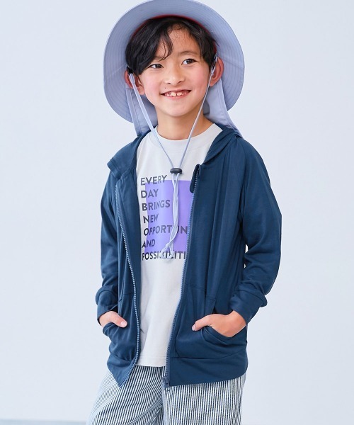 devirock(デビロック)の「UVカット ジップパーカー(パーカー・キッズ・ブラック/グリーン系1/パープル系/ブルー/ホワイト/グリーン系2/オートミール/ブルー系/イエロー系・80cm/90cm/100cm/110cm/120cm/130cm/140cm/150cm/160cm)」の8枚目の写真