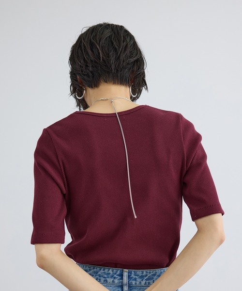 SALON adam et rope'（サロン アダム エ ロペ）の「プリマベールファームリーリブT / UVケア・洗える・新色追加（Tシャツ/カットソー・レディース・ブラウン系その他3/オフホワイト/ブラック・FREE）」の20枚目の写真