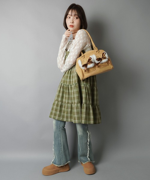 SPINNS(スピンズ)の「ティアードキャミワンピース/チェック(ワンピース・レディース・ブラック/グリーン/ボルドー・ONESIZE)」の13枚目の写真