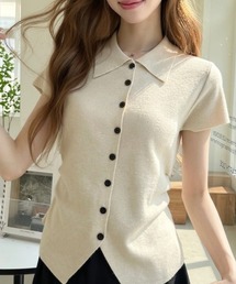 Ada.（エイダ）の「サイドシャーリング 半袖ニットポロ（ニット/セーター）」