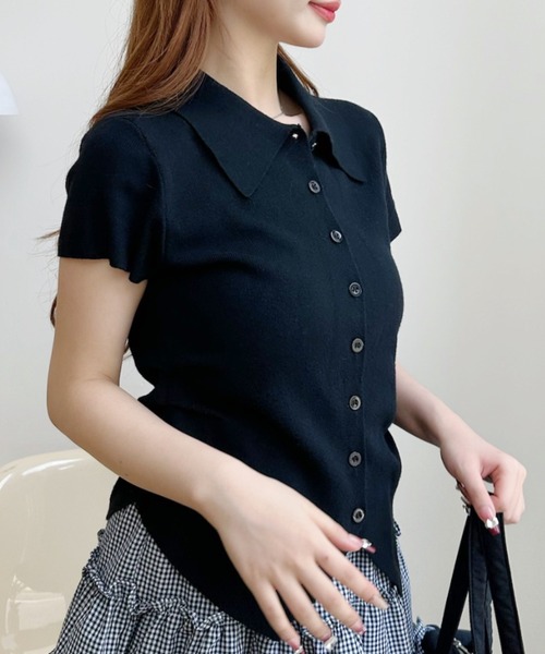 Ada.(エイダ)の「サイドシャーリング 半袖ニットポロ(ニット/セーター・レディース・ベージュ/イエロー/ブラック・FREE)」の6枚目の写真