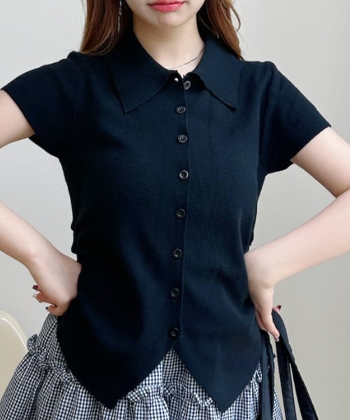 Ada.(エイダ)の「サイドシャーリング 半袖ニットポロ(ニット/セーター・レディース・ベージュ/イエロー/ブラック・FREE)」の8枚目の写真