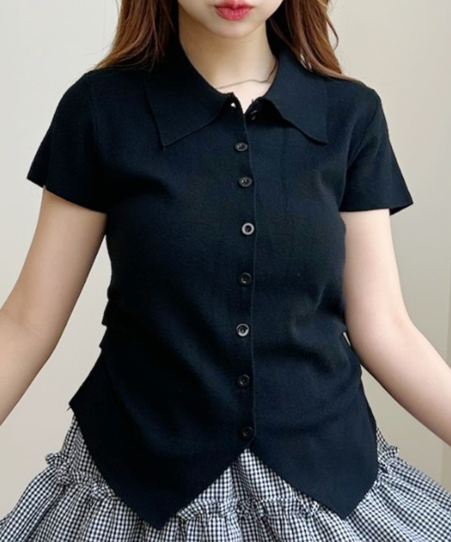 Ada.(エイダ)の「サイドシャーリング 半袖ニットポロ(ニット/セーター・レディース・ベージュ/イエロー/ブラック・FREE)」の9枚目の写真