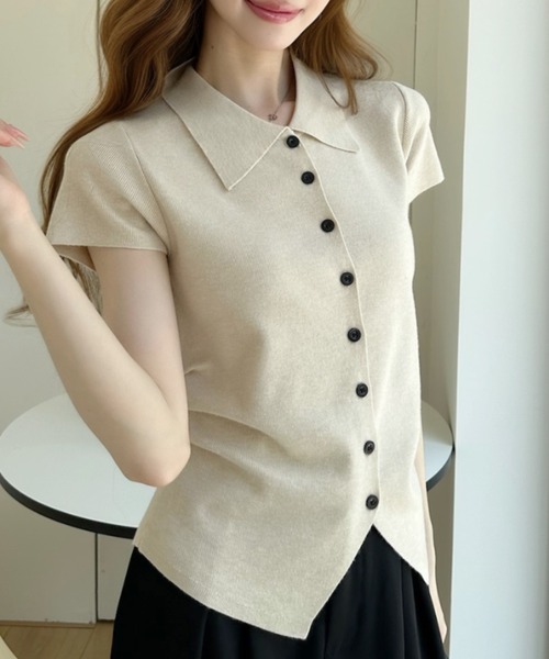 Ada.(エイダ)の「サイドシャーリング 半袖ニットポロ(ニット/セーター・レディース・ベージュ/イエロー/ブラック・FREE)」の18枚目の写真
