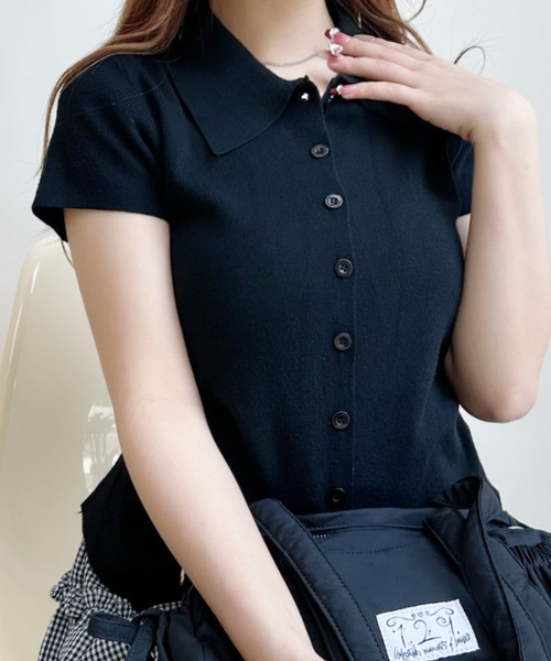 Ada.(エイダ)の「サイドシャーリング 半袖ニットポロ(ニット/セーター・レディース・ベージュ/イエロー/ブラック・FREE)」の7枚目の写真