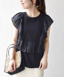 SHIPS any:〈洗濯機可能〉フリル コンビ ノースリーブ TEE