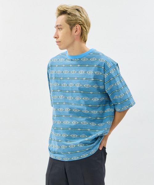 PENDLETON(ペンドルトン)の「PENDLETON/ペンドルトン ショートスリーブ ジャガード ボーダーTシャツ(Tシャツ/カットソー・メンズ・オフホワイト/ブルー・MEDIUM/LARGE)」の2枚目の写真