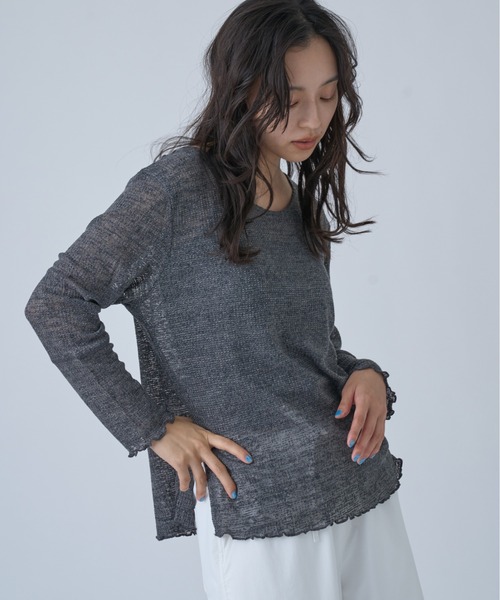 OFROOM(オフルーム)の「Side Slit Sheer Top|サイドスリットシアートップス(Tシャツ/カットソー・レディース・ブラック/アイボリー/イエロー/チャコールグレー・FREE)」の3枚目の写真