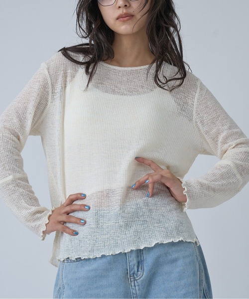 OFROOM(オフルーム)の「Side Slit Sheer Top|サイドスリットシアートップス(Tシャツ/カットソー・レディース・ブラック/アイボリー/イエロー/チャコールグレー・FREE)」の1枚目の写真