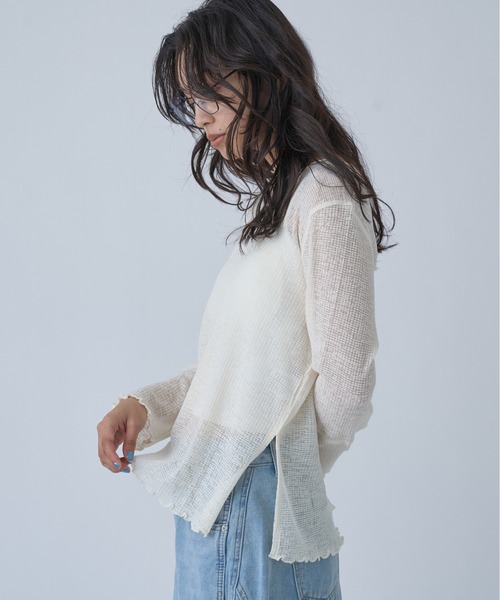 OFROOM(オフルーム)の「Side Slit Sheer Top|サイドスリットシアートップス(Tシャツ/カットソー・レディース・ブラック/アイボリー/イエロー/チャコールグレー・FREE)」の18枚目の写真