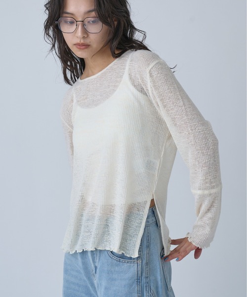 OFROOM(オフルーム)の「Side Slit Sheer Top|サイドスリットシアートップス(Tシャツ/カットソー・レディース・ブラック/アイボリー/イエロー/チャコールグレー・FREE)」の21枚目の写真