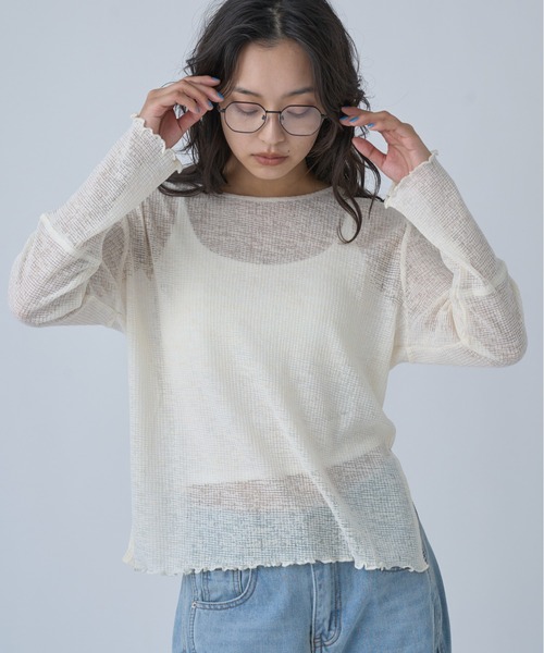 OFROOM(オフルーム)の「Side Slit Sheer Top|サイドスリットシアートップス(Tシャツ/カットソー・レディース・ブラック/アイボリー/イエロー/チャコールグレー・FREE)」の19枚目の写真