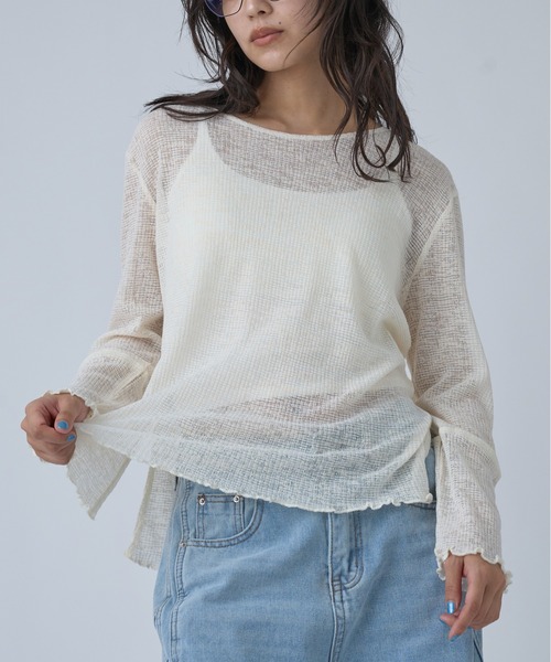 OFROOM(オフルーム)の「Side Slit Sheer Top|サイドスリットシアートップス(Tシャツ/カットソー・レディース・ブラック/アイボリー/イエロー/チャコールグレー・FREE)」の16枚目の写真