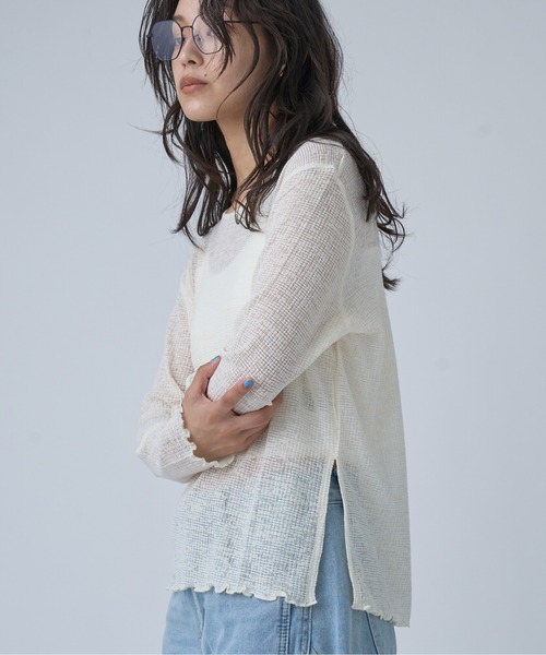 OFROOM(オフルーム)の「Side Slit Sheer Top|サイドスリットシアートップス(Tシャツ/カットソー・レディース・ブラック/アイボリー/イエロー/チャコールグレー・FREE)」の14枚目の写真
