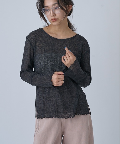 OFROOM(オフルーム)の「Side Slit Sheer Top|サイドスリットシアートップス(Tシャツ/カットソー・レディース・ブラック/アイボリー/イエロー/チャコールグレー・FREE)」の13枚目の写真