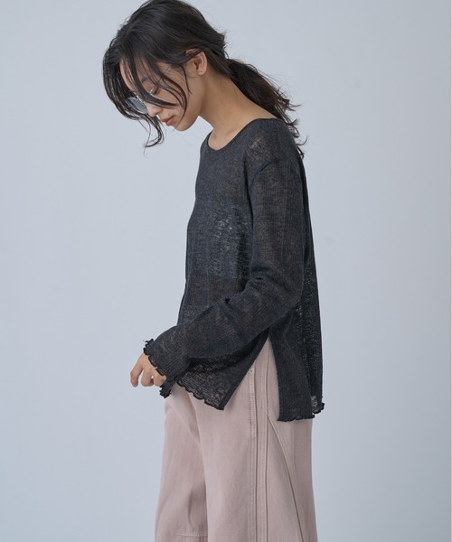OFROOM(オフルーム)の「Side Slit Sheer Top|サイドスリットシアートップス(Tシャツ/カットソー・レディース・ブラック/アイボリー/イエロー/チャコールグレー・FREE)」の12枚目の写真