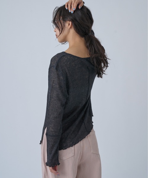 OFROOM(オフルーム)の「Side Slit Sheer Top|サイドスリットシアートップス(Tシャツ/カットソー・レディース・ブラック/アイボリー/イエロー/チャコールグレー・FREE)」の9枚目の写真