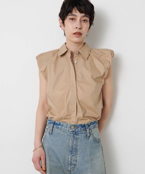 THE PAUSE（ザ ポーズ）の「【THE PAUSE】袖ギャザーノースリーブシャツ（シャツ/ブラウス・レディース・ベージュ/オフホワイト/ブルー・FREE）」の2枚目の写真