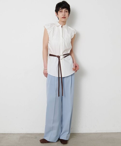 THE PAUSE（ザ ポーズ）の「【THE PAUSE】袖ギャザーノースリーブシャツ（シャツ/ブラウス・レディース・ベージュ/オフホワイト/ブルー・FREE）」の4枚目の写真