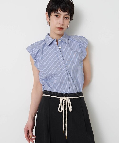 THE PAUSE（ザ ポーズ）の「【THE PAUSE】袖ギャザーノースリーブシャツ（シャツ/ブラウス・レディース・ベージュ/オフホワイト/ブルー・FREE）」の3枚目の写真