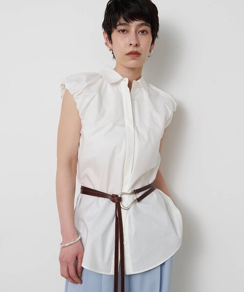 THE PAUSE（ザ ポーズ）の「【THE PAUSE】袖ギャザーノースリーブシャツ（シャツ/ブラウス・レディース・ベージュ/オフホワイト/ブルー・FREE）」の5枚目の写真