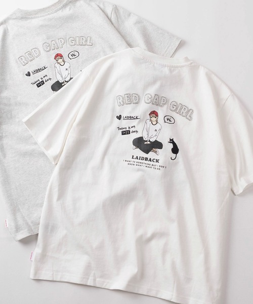 Red Cap Girl(レッドキャプガール)の「【70】【RCG/レッドキャップガール】アップリケロゴ バックプリント クルーネックTシャツ/ワンポイント刺繍/ユニセックス/レディース/メンズ(Tシャツ/カットソー・メンズ・ホワイト/ピンク/ブラック/アッシュグレー・M/L)」の1枚目の写真