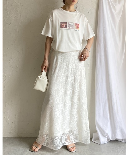 She's Closet(シーズクローゼット)の「花柄 フラワー ロング丈 ナロー レーススカート(スカート・レディース・ホワイト/ブラック・FREE)」の12枚目の写真
