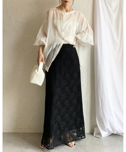 She's Closet(シーズクローゼット)の「花柄 フラワー ロング丈 ナロー レーススカート(スカート・レディース・ホワイト/ブラック・FREE)」の15枚目の写真