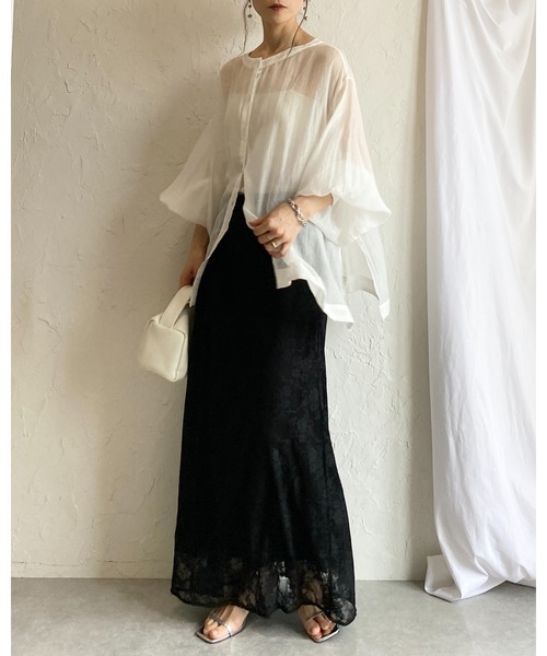 She's Closet(シーズクローゼット)の「花柄 フラワー ロング丈 ナロー レーススカート(スカート・レディース・ホワイト/ブラック・FREE)」の17枚目の写真