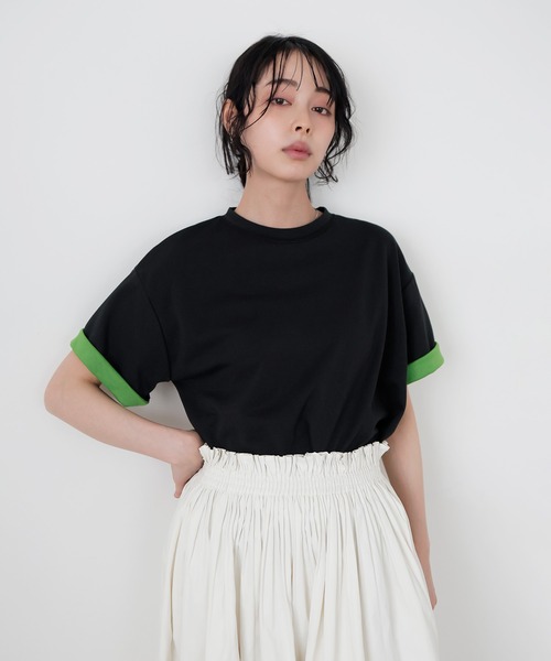 LIAN(リアン)の「バイカラーロールアップTシャツ(Tシャツ/カットソー・レディース・ブラック/ブルー/グレー/オフホワイト・FREE)」の10枚目の写真