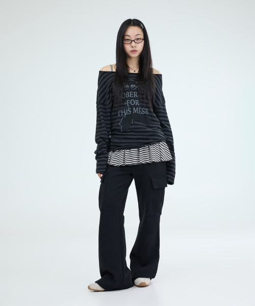 PORTERNA(ポルテナ)の「CARGO BANDING FLARE PANTS-2COLOR(スウェットパンツ・レディース・ブラック/チャコール・OS)」の18枚目の写真